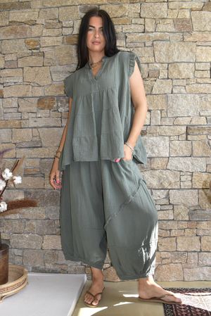 Tasha Cushion Cotton Driftwood Bloom Pant Khaki